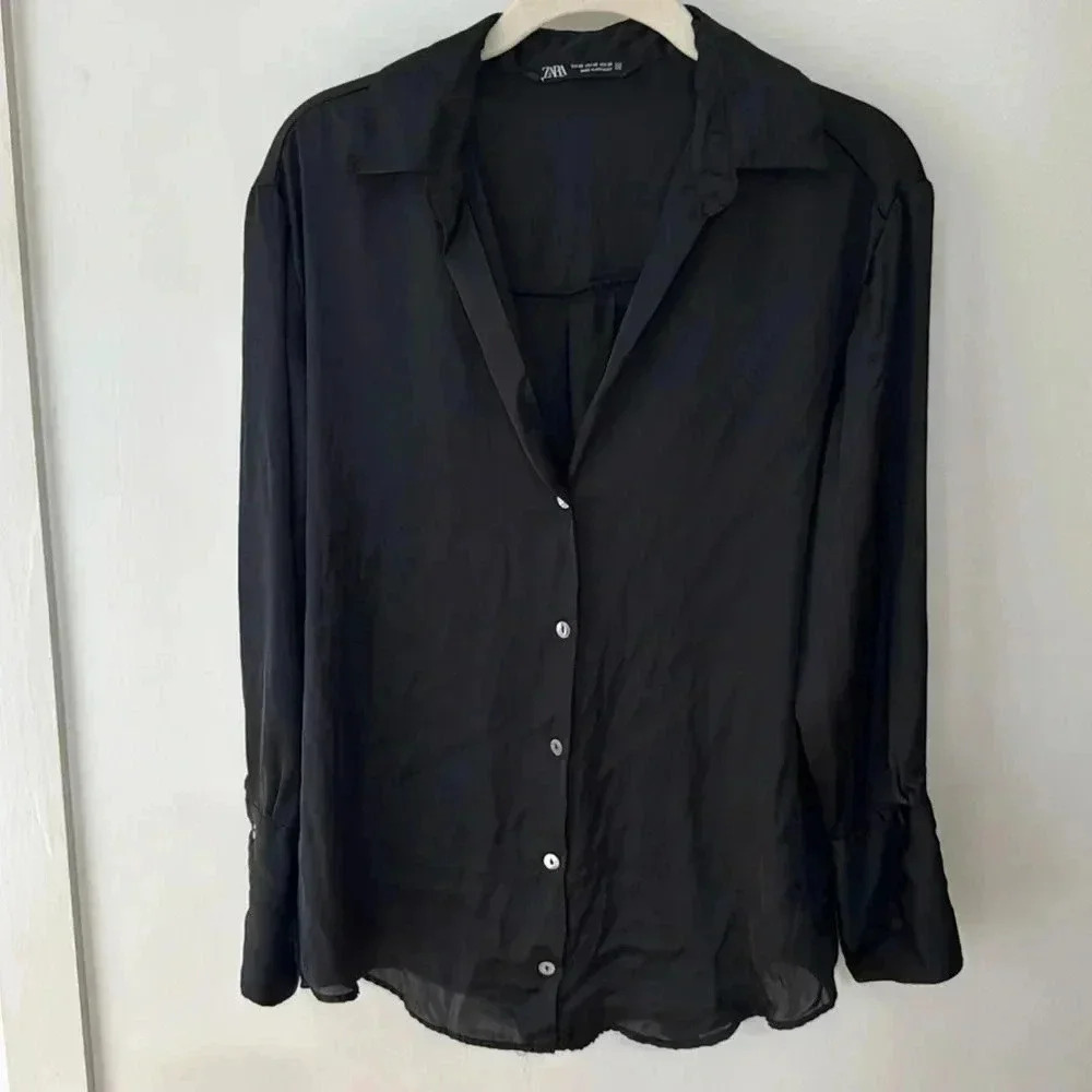 Zara Satin Button Down Blouse Size XS